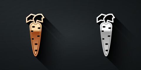 Gold and silver Carrot icon isolated on black background. Long shadow style. Vector