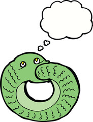 cartoon snake eating own tail with thought bubble
