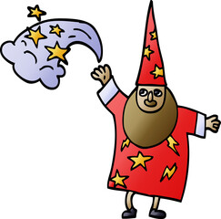 cartoon doodle wizard casting spell