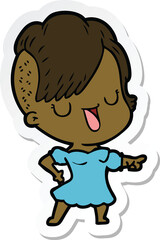 sticker of a cute cartoon girl with hipster haircut
