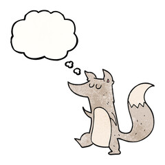 freehand drawn thought bubble textured cartoon little wolf