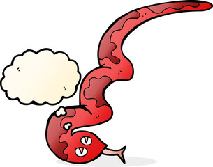 Obraz premium cartoon hissing snake with thought bubble