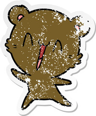 distressed sticker of a happy bear cartoon