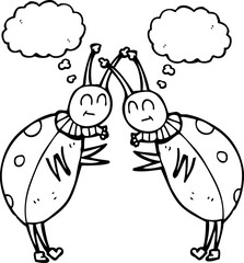 freehand drawn thought bubble cartoon ladybugs greeting