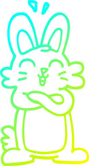 cold gradient line drawing of a cartoon jolly bunny
