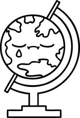 line drawing cartoon of a globe of the world