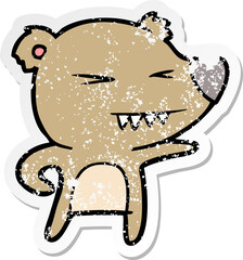distressed sticker of a angry bear cartoon