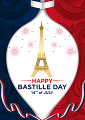 Poster Template Happy Bastille Day with Abstract Elegant Themes