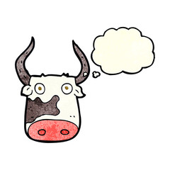 cartoon cow with thought bubble