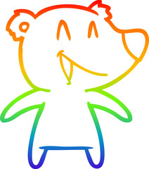 rainbow gradient line drawing of a laughing bear cartoon