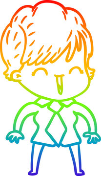 recommend clip art: rainbow gradient line drawing of a cartoon laughing woman