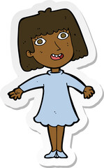 sticker of a cartoon happy woman in dress