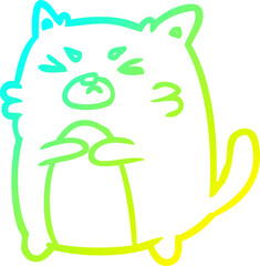 cold gradient line drawing of a angry cat