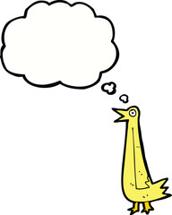 funny cartoon bird with thought bubble