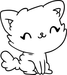 line drawing illustration cute kawaii fluffy cat