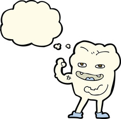 cartoon strong healthy tooth with thought bubble