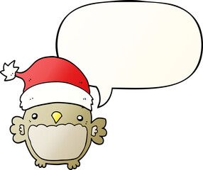 cute christmas owl with speech bubble in smooth gradient style