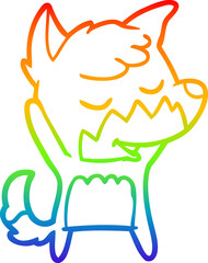 rainbow gradient line drawing of a friendly cartoon fox