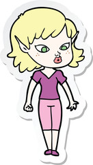 sticker of a pretty cartoon elf girl