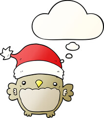 cute christmas owl with thought bubble in smooth gradient style