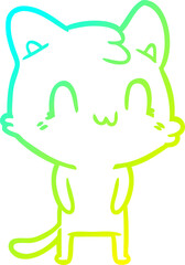 cold gradient line drawing of a cartoon happy cat