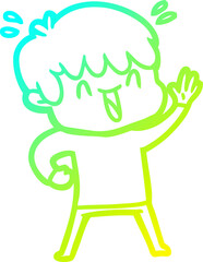 cold gradient line drawing of a cartoon laughing boy