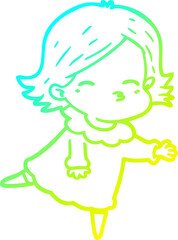 cold gradient line drawing of a cartoon woman