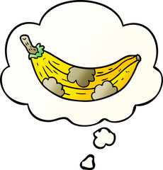 cartoon old banana with thought bubble in smooth gradient style