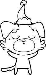 cute hand drawn line drawing of a dog wearing santa hat