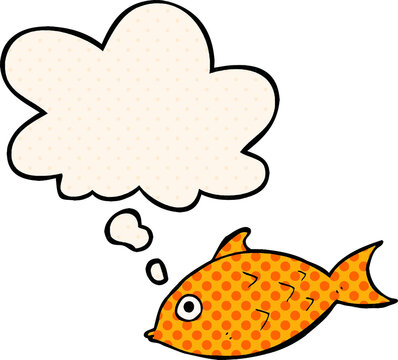 cartoon fish with thought bubble in comic book style