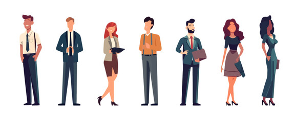 Obraz premium Set of business people, flat cartoon isolated on white background. Vector illustration