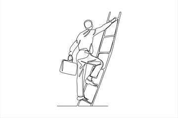 continuous line drawing illustration
 people climb the ladder of success