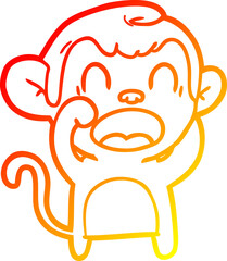 warm gradient line drawing of a shouting cartoon monkey