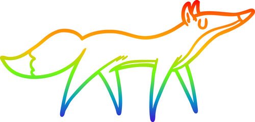 rainbow gradient line drawing of a cartoon fox