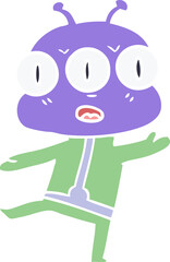 flat color style cartoon three eyed alien