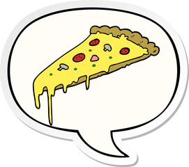 cartoon pizza slice with speech bubble sticker