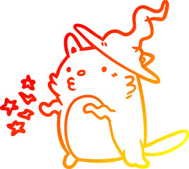 warm gradient line drawing of a magical amazing cat wizard