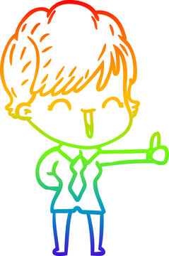 recommend clip art: rainbow gradient line drawing of a cartoon laughing woman