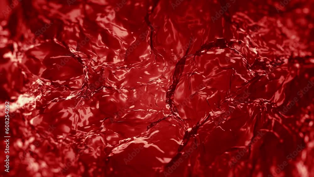 Poster red blood or wine streaming patterns texture loop/ 4k animation of an abstract red blood or wine alc