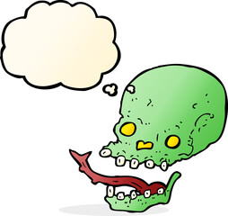 cartoon spooky skull with thought bubble