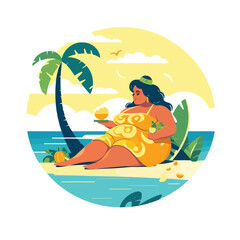 Obraz na płótnie Canvas Overweight woman laying on the beach vector isolated