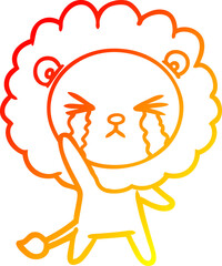 warm gradient line drawing of a cartoon crying lion