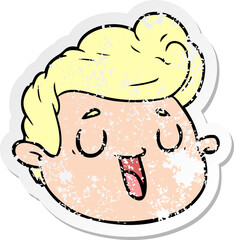 distressed sticker of a cartoon male face