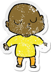 distressed sticker of a cartoon bald man