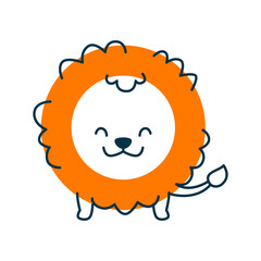 Lion cartoon vector animal, circle maths shape. Cute jungle creature, preschool and kindergarten basic geometry shape comic personage