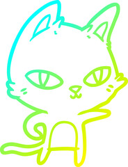 cold gradient line drawing of a cartoon cat staring