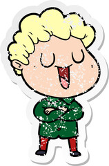 distressed sticker of a laughing cartoon man