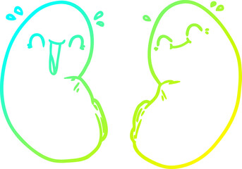 cold gradient line drawing of a cartoon happy kidneys