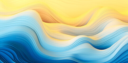 Obraz premium Blue, white a nd yellow gold abstract patter with wavy lines and dots. pastel colors.