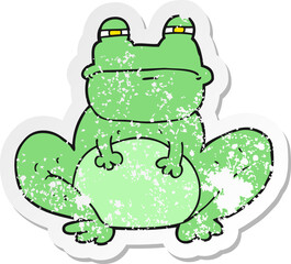 retro distressed sticker of a cartoon frog